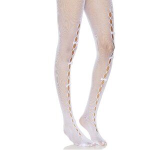Stems Cut Out Mesh Tights Bow Tie White ( O/S )